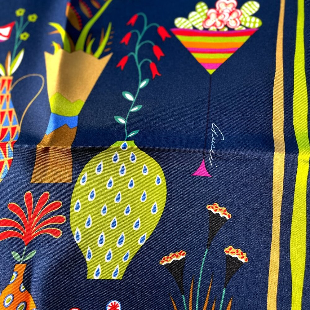 NWT Gucci Silk Scarf – Colorful Vase Print | Made in Italy - Picture 6 of 15